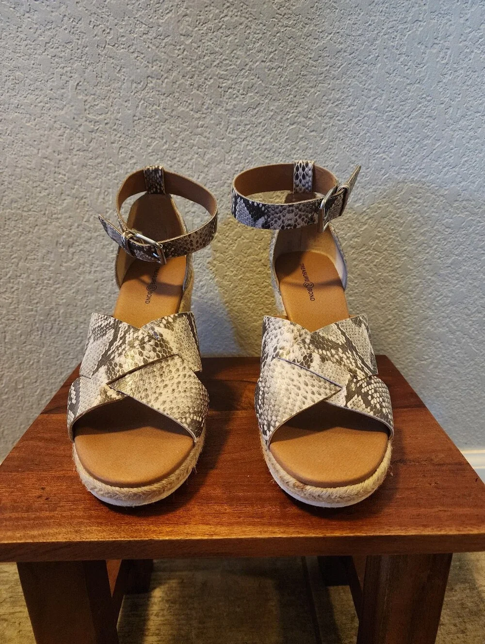 Snake-Print Espadrille Wedges in Neutral Tones